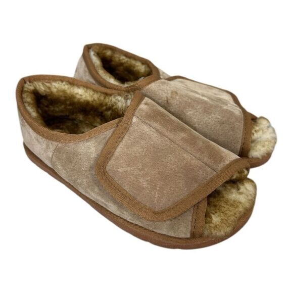 Hammacher Schlemmer adjustable open toe sheepskin slippers size L - Picture 1 of 7